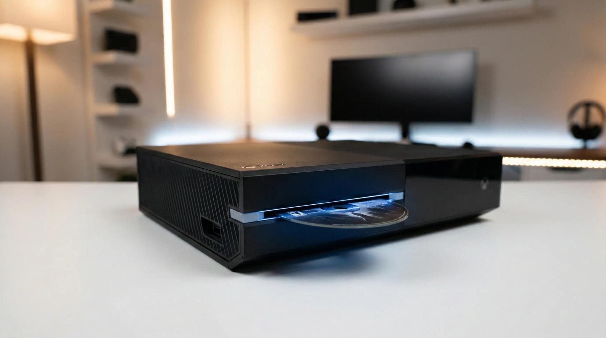 Xbox One console with disc drive open showing disc read error - troubleshooting guide for Original, S and X models